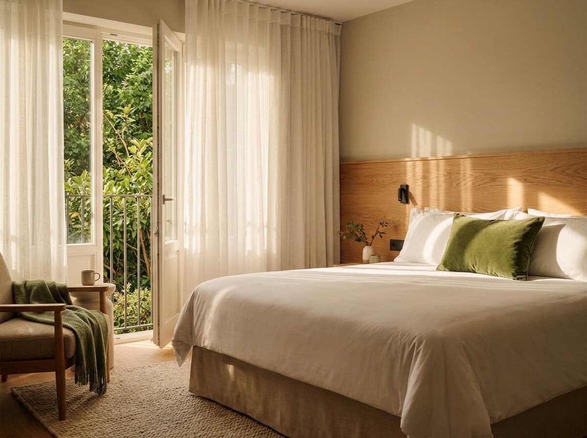 Doppelzimmer mit Balkon im Garten Hotel Bonn-Beuel — zu zweit mit blick ins grüne